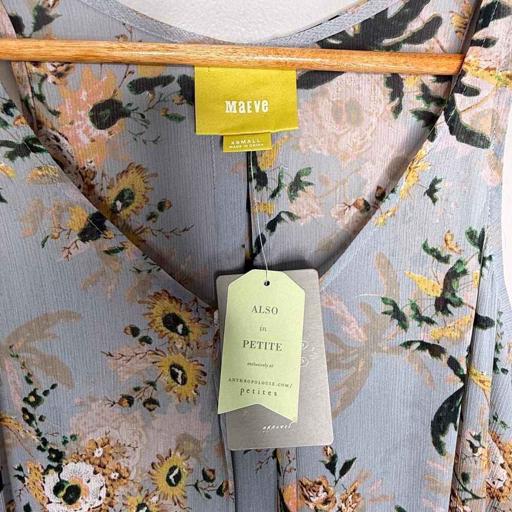 Maeve Anthropologie Size XS Floral Ruffle Asymmetric Hem Sleeveless Blouse Top - Picture 4 of 9